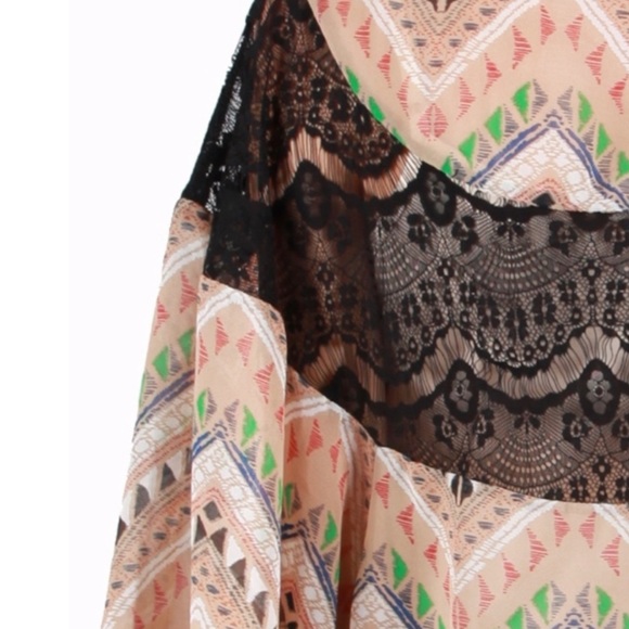 5/$10 RYU Ethnic Pattern Lace & Fringe Chiffon Kimono - Picture 4 of 4